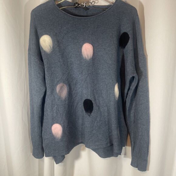P. Luca Milano Blue Poka Dot Pullover Sweater Sz Lg - Picture 2 of 6